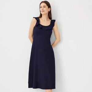 Ann Taylor Linen Blend Scoop Neck Flare Dress Size 4
